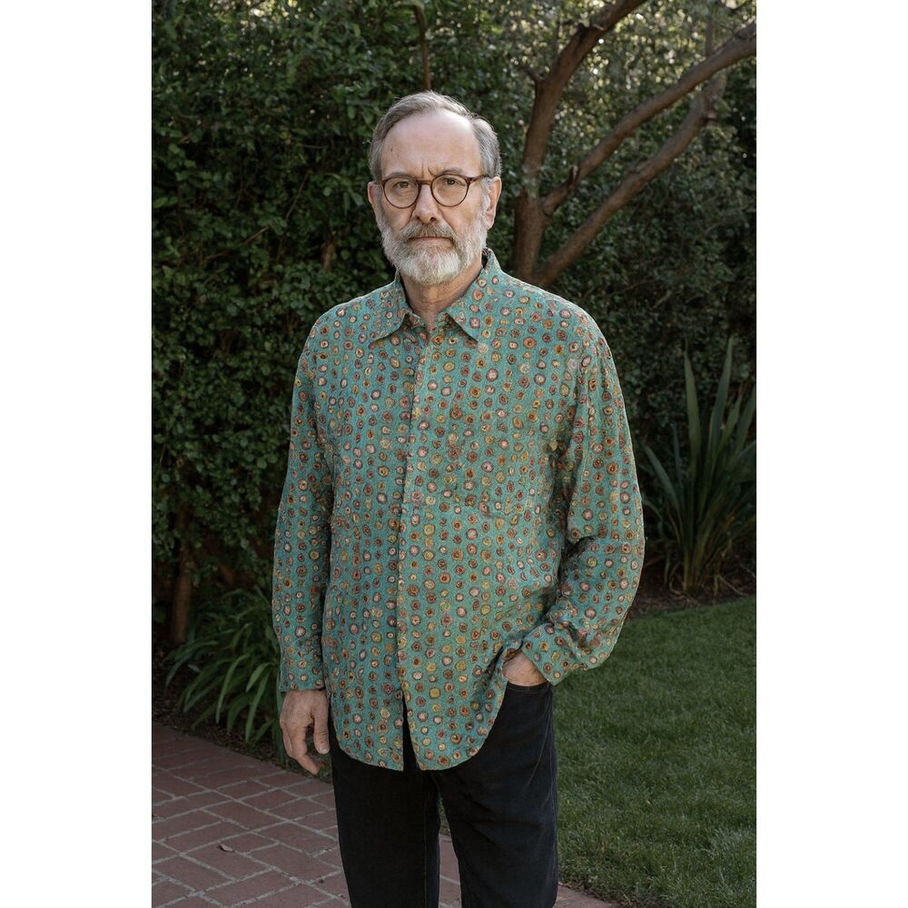 Citron Santa Monica Green Button up Floral Circular Shirt Top  Men's Size Large